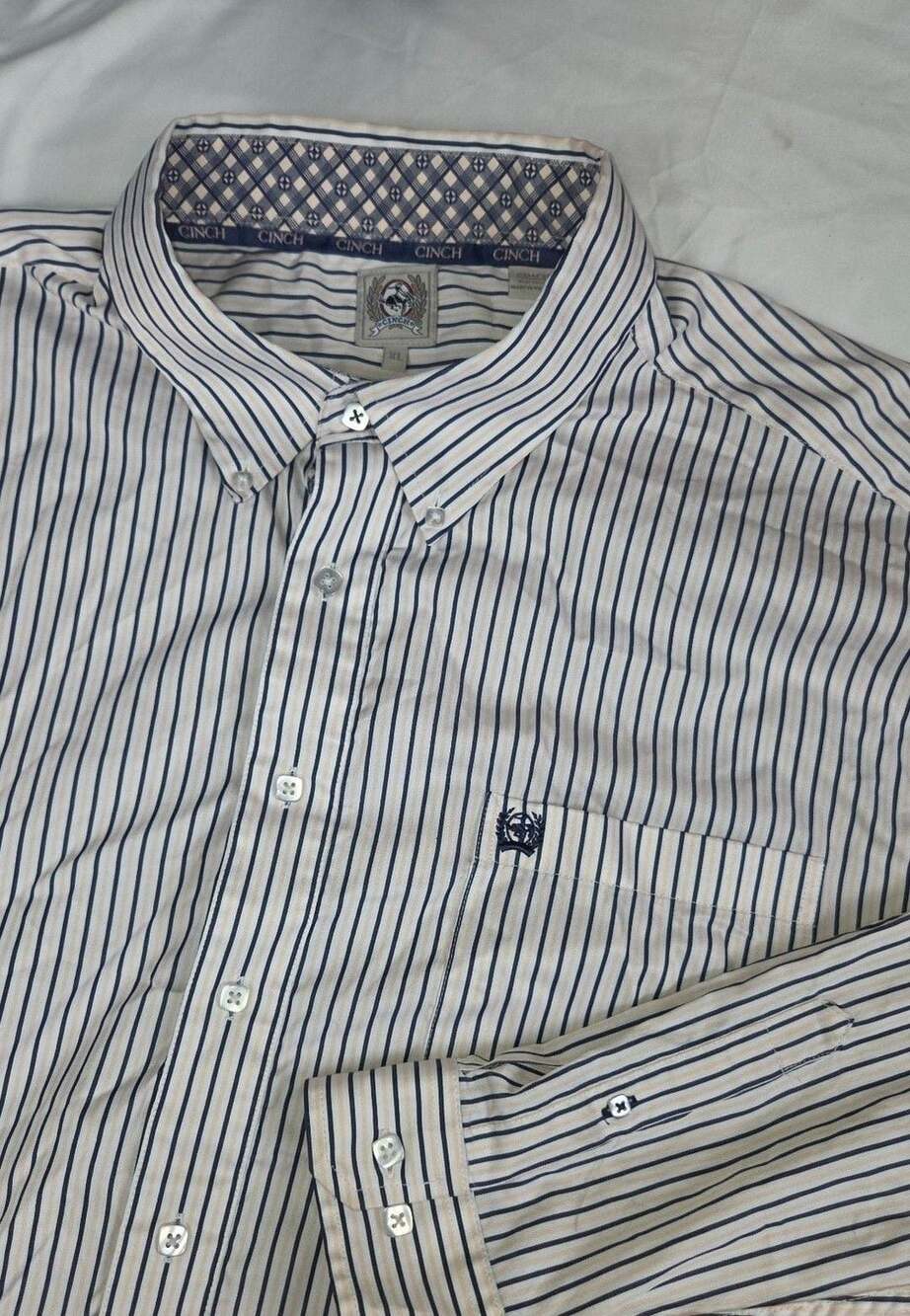 Cinch Long Sleeve Button Down Shirt Size XL Striped Cotton